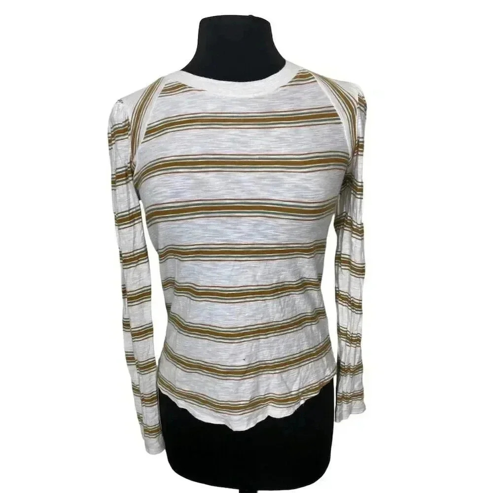 Veronica Beard Anthropologie XS Striped Baseball Tee Multicolor Casual Top 2107